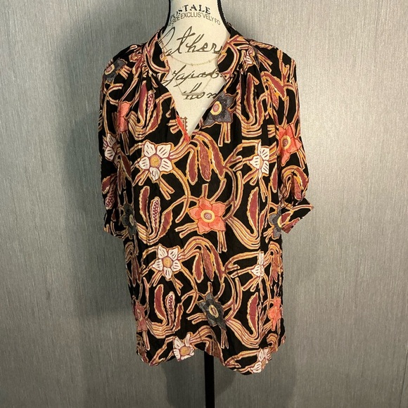 Christian Siriano Black and Orange Floral Blouse Size Large - Picture 11 of 12